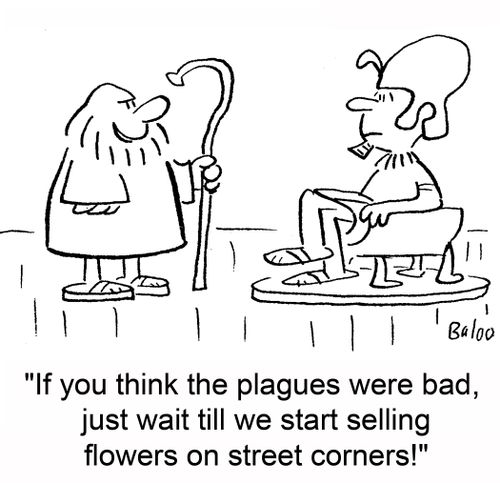 'If you think the plagues were bad, just wait till we start selling flowers on street corners!'
