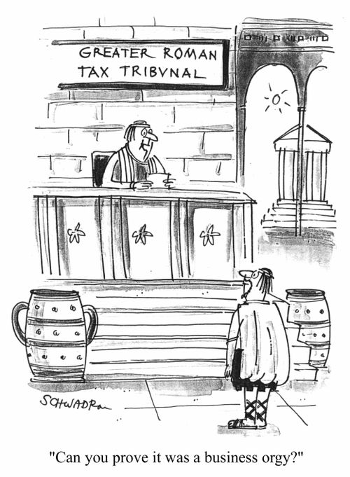 'Can you prove it was a business orgy?'