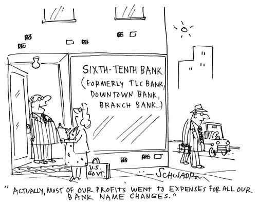 'Actually, most of our profits went to expenses for all our bank name changes.'