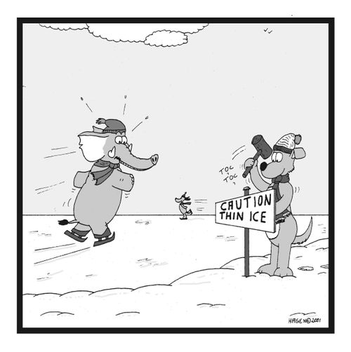 Elephant skating on thin ice.