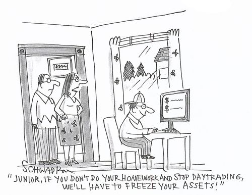 'Junior, if you don't do your homework and stop daytrading, we'll have to freeze your assets!'