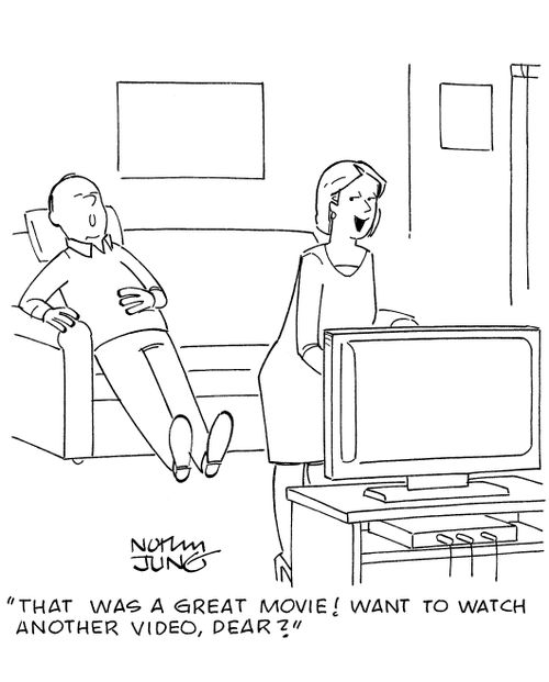 'That was a great movie! Want to watch another video, dear?'