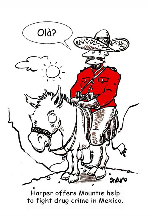 Harper offers Mountie help to fight drug crime in Mexico.