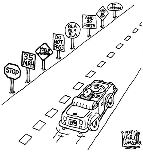 Driver Overwhelmed by Traffic Signs.