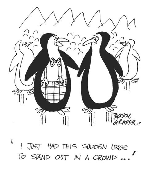 'I just had this sudden urge to stand out in a crowd...'.