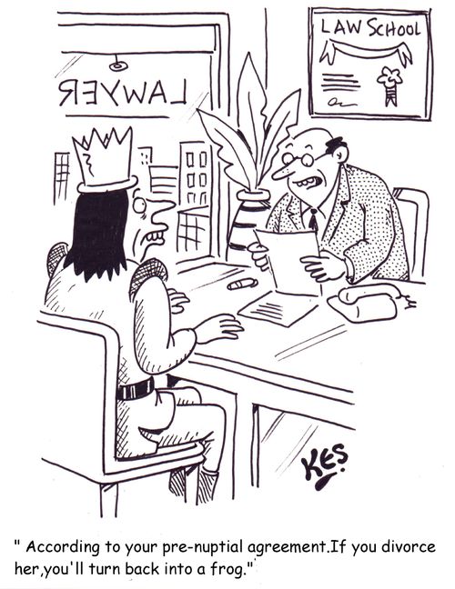 'According to your pre-nuptial agreement. If you divorce her, you'll turn back into a frog.'