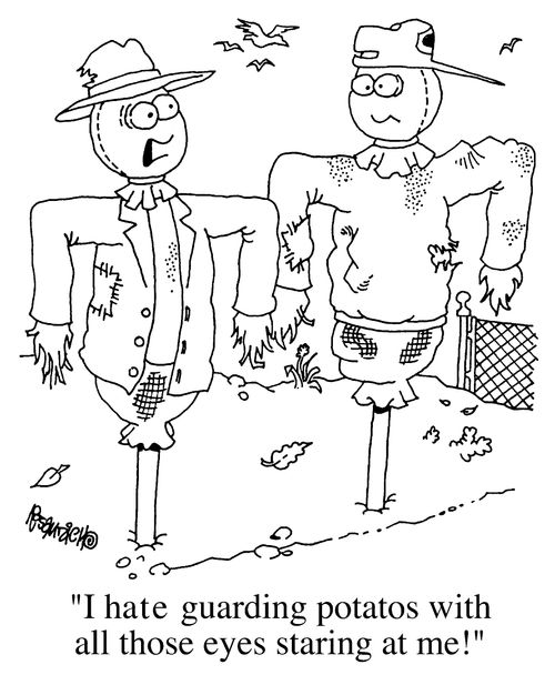 "I hate guarding potatoes with all those eyes staring at me!"