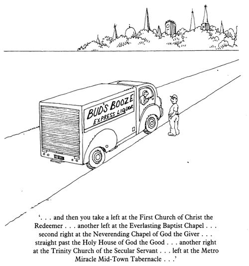 Liquor lorry driver being given directions in highly religious area