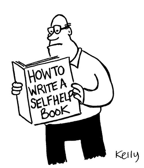 Man reading book entitled 'How to write a self help book.'