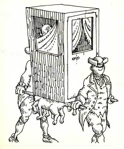 101 uses of a dead cat: sedan chair handles.