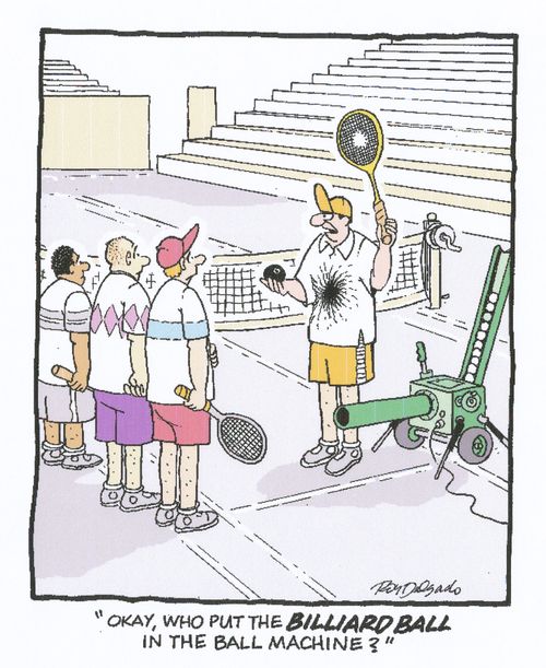 'Okay, who put the Billiard ball in the ball machine?'