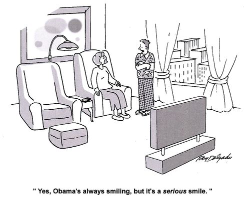'Yes, Obama's always smiling, but it's a serious smile.'