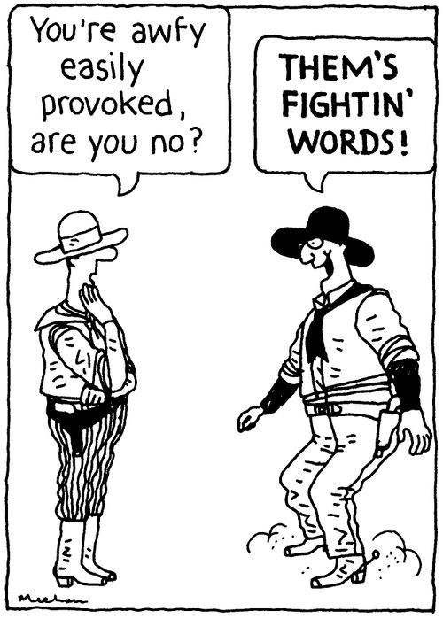 'You're awfy easily provoked, are you no?' 'Them's fightin' words!'