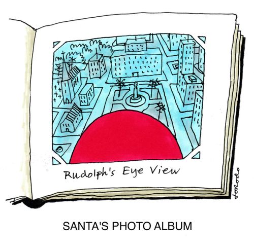 Page from Santa's photo album showing Rudolph's eye view.