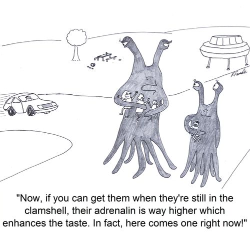 'Now, if you can get them when they're still in the clamshell, their adrenalin is way higher which enhances the taste. In fact, here comes one right now!'