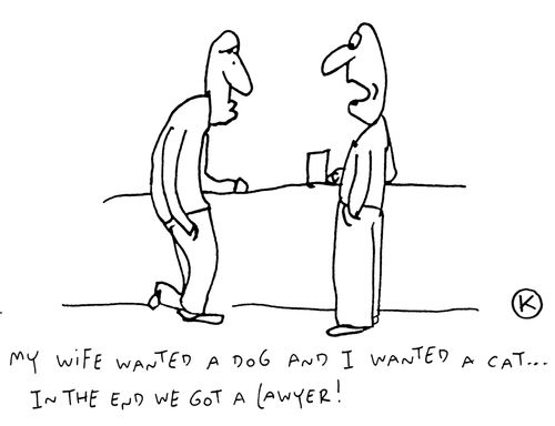 'My wife wanted a dog and I wanted a cat... In the end we got a lawyer!'
