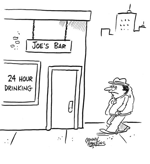 'Joe's Bar ... 24 Hour Drinking.'