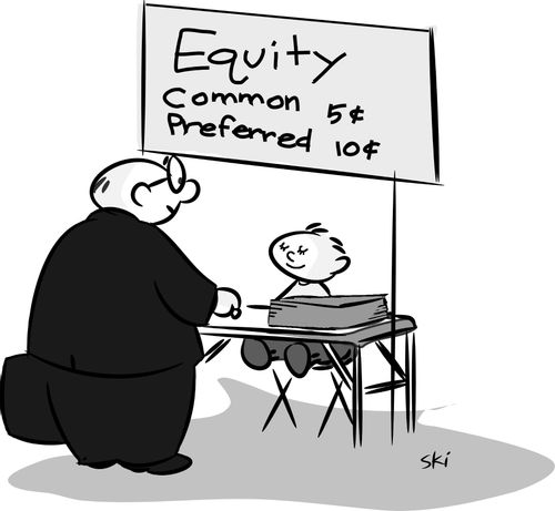 A child runs an equity stand.