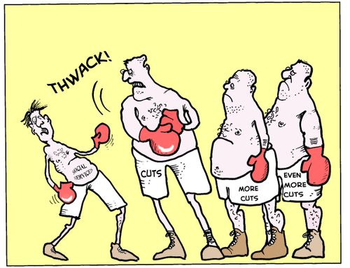 Social Services gets a punch in the face from budget cuts.