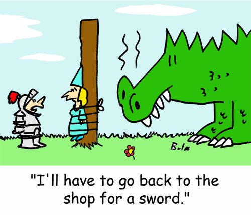 'I'll have to go back to the shop for a sword.'