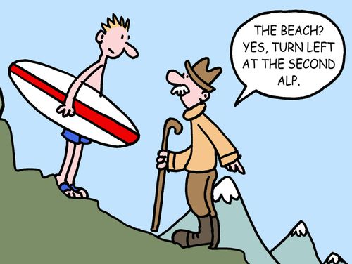 The beach? Yes, turn left a the second alp.