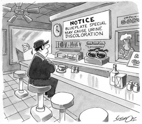'Notice: Blueplate special may cause urine discoloration.'