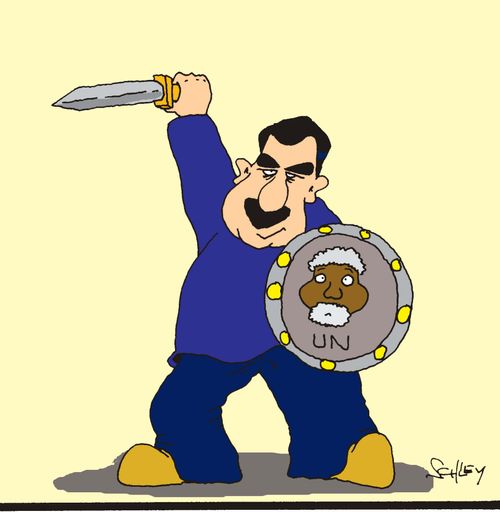 Saddam uses UN as a shield.