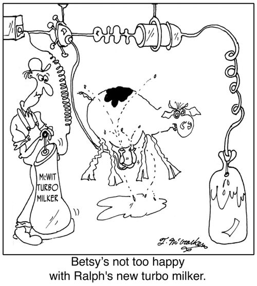 Betsy's not too happy with Ralph's new turbo milker.