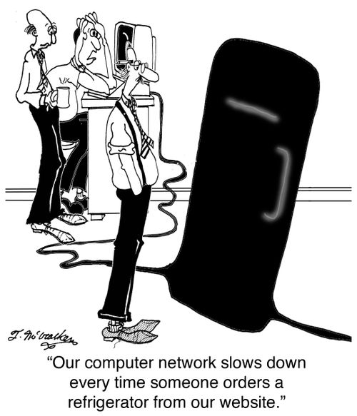 'Our computer network slows down every time someone orders a refrigerator from our website.'
