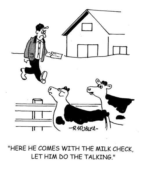 'Here he comes with the milk check, let him do the talking.'