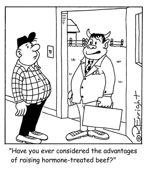 'Have you ever considered the advantages of raising hormone-treated beef?'