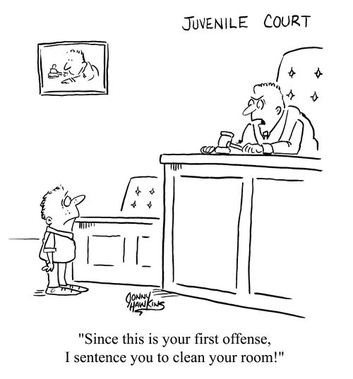 "Since this is your first offence, I sentence you to clean your room."