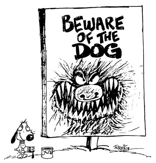 Poodle painting 'Beware of the Dog' sign