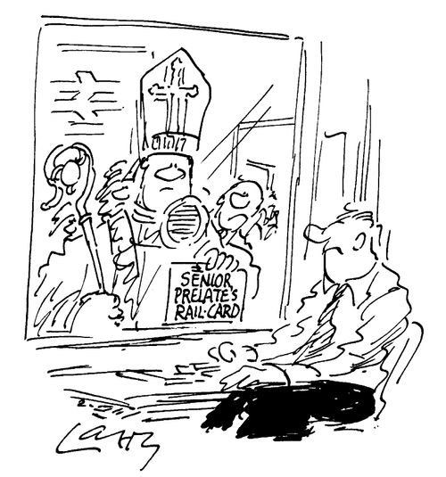 Priest using his 'Senior Prelates Rail Card'