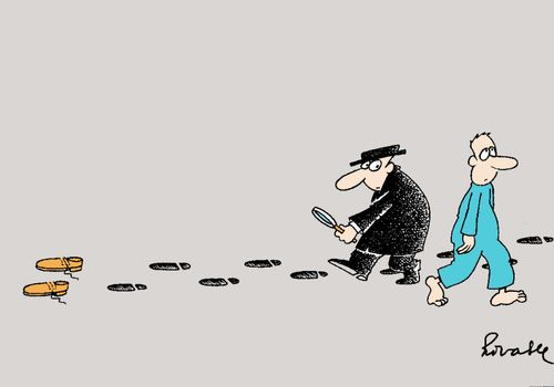 Crime suspect removes shoes to avoid detective.
