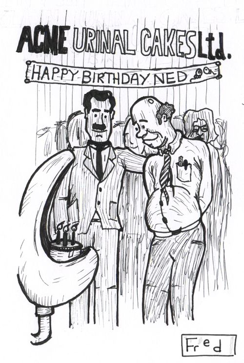 Birthday at the Urinal Cakes Factory.