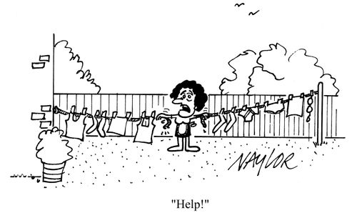 Help! (Woman stuck on washing line).