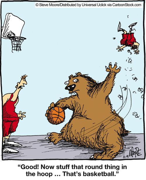 'Good Now stuff that round thing in the hoop,,,, That's basketball,'