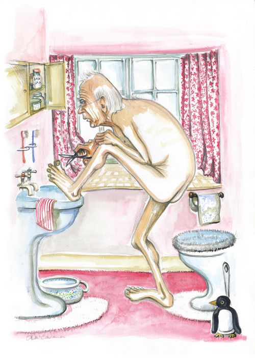 Old Man Cutting Toenails.