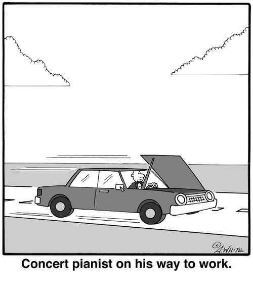 Concert pianist on his way to work.