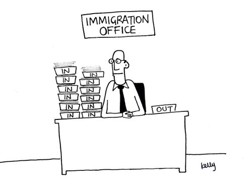 Immigration office with overload on in trays.