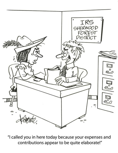 'I called you in here because your expenses and contributions appear to be quite elaborate!'