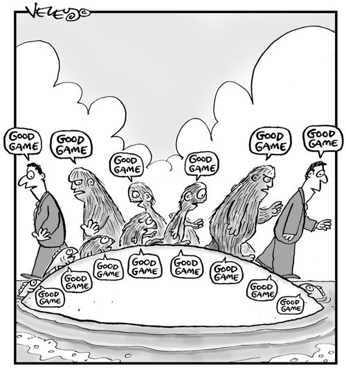 Evolutionary lines congratulating each other on a good game.