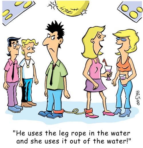 'He uses the leg rope in the water and she uses it out of the water!'