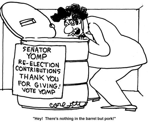 'Hey! There's nothing in the barrel but pork!'