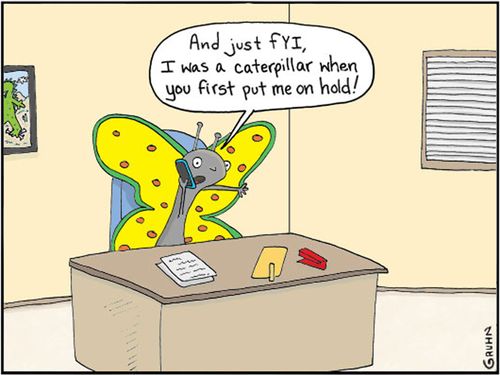 'And just FYI, I was a caterpillar when you first put me on hold!'