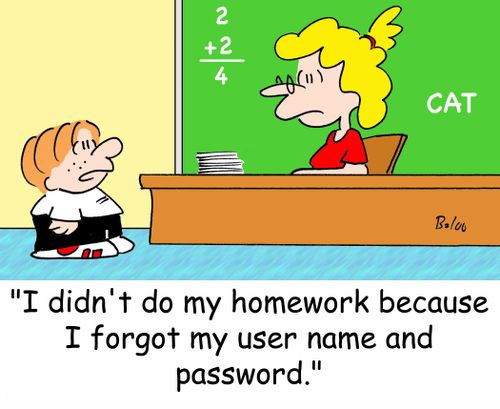 'I didn't do my homework because I forgot my user name and password.'
