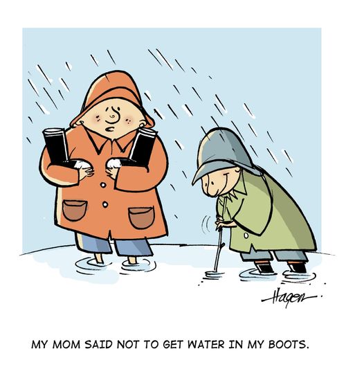 'My mom said not to get water in my boots.'