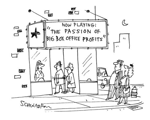 Now playing: 'The passion of big box office profits'.