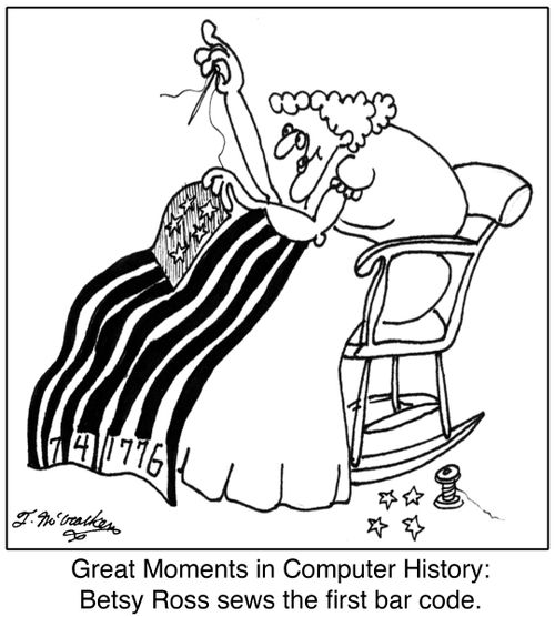 Great Moments in Computer History: Betsy Ross sews the first bar code.